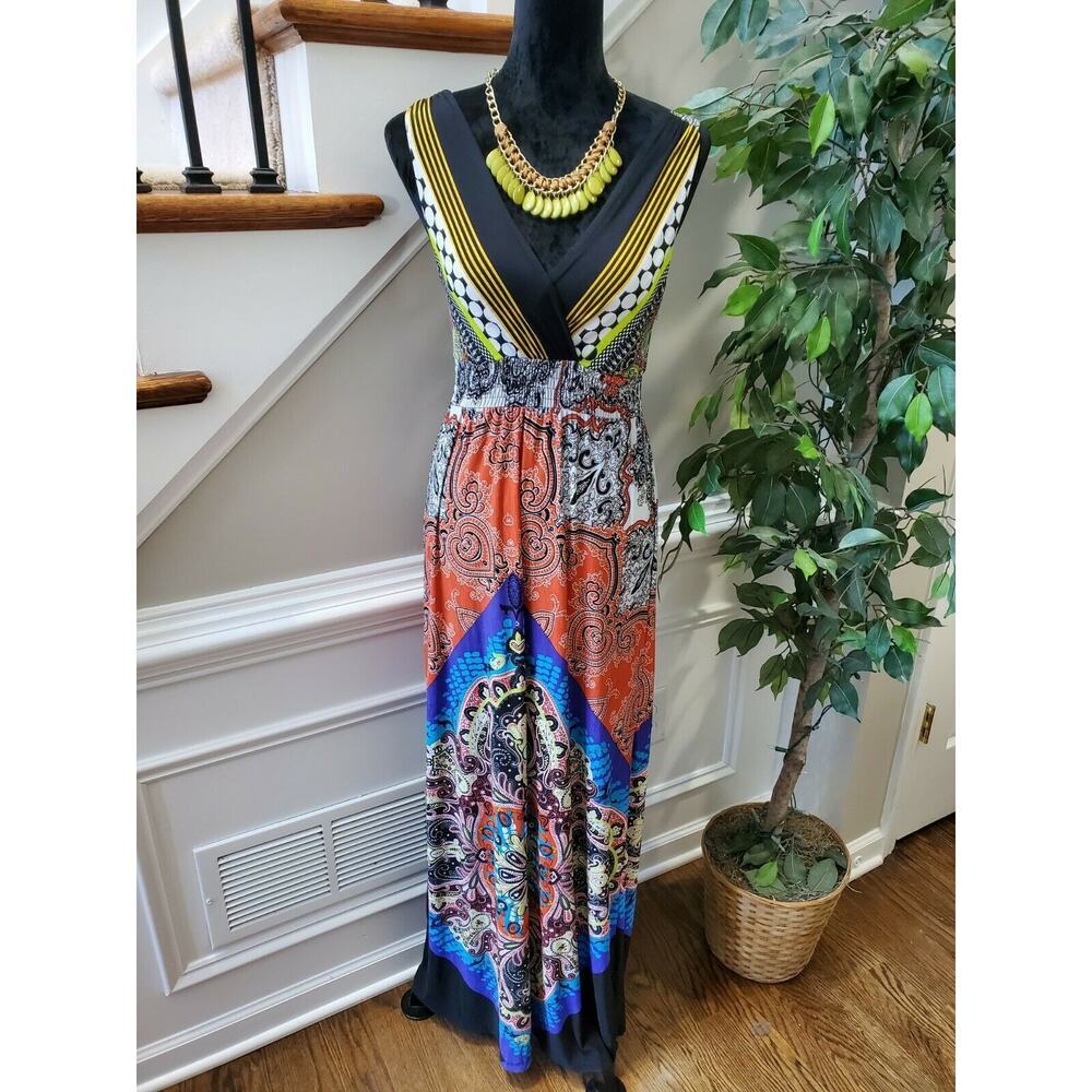 Silvergate Women's Multicolor Polyester V-Neck Sleeveless Long Maxi Dress Size M